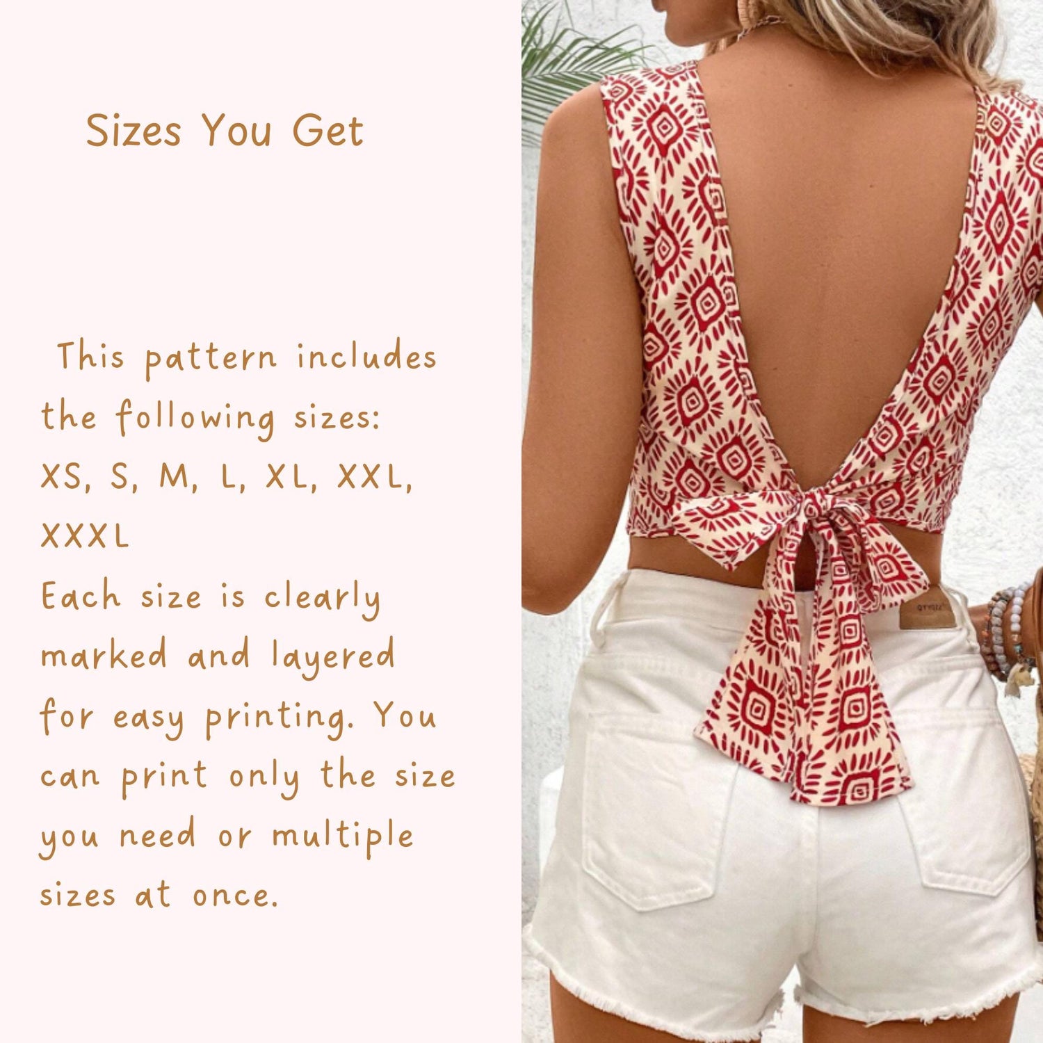 Open Back Tie Top Sewing Pattern, Beginner Friendly (PDF)