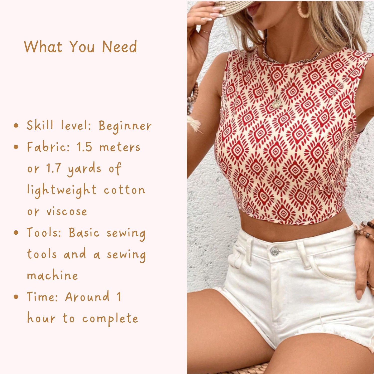 Open Back Tie Top Sewing Pattern, Beginner Friendly (PDF)