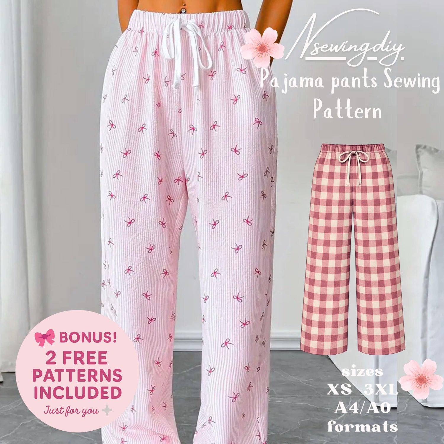 Pajama Pants Sewing Pattern, Women's Loungewear (PDF)