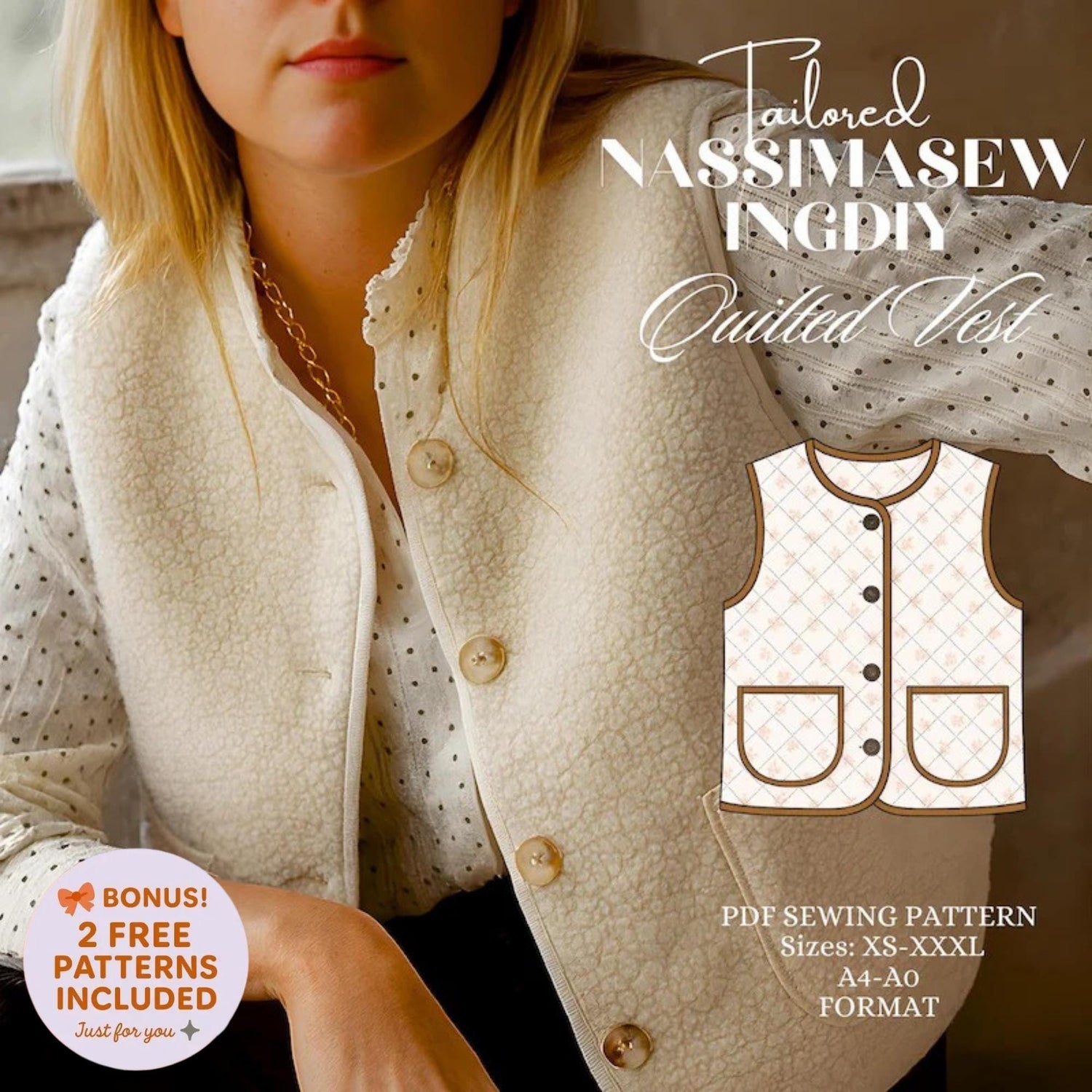 Vest Sewing Pattern | Pdf sewing pattern | Tie top pattern | Top sewing pattern | women sewing pattern | Quilted vest | croppedvest pattern