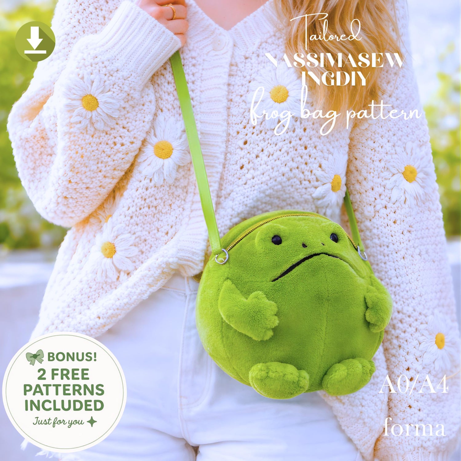 Frog Crossbody Bag Sewing Pattern | Plush Shoulder Bag (A0 A4 Printable PDF)