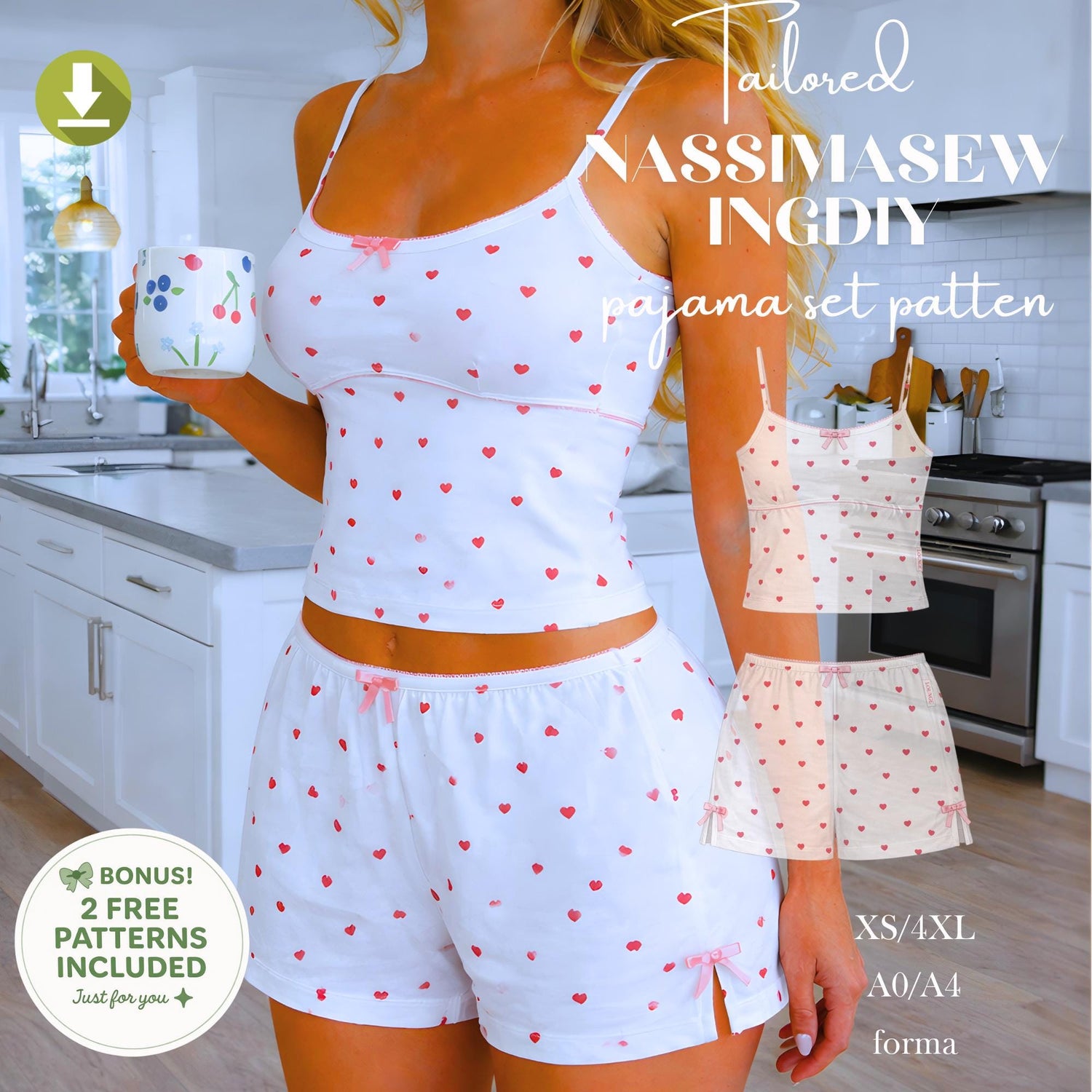 Women Pajama Sewing Pattern PDF | Camisole Top & Shorts Set | Sleepwear Pattern XXS–4XL