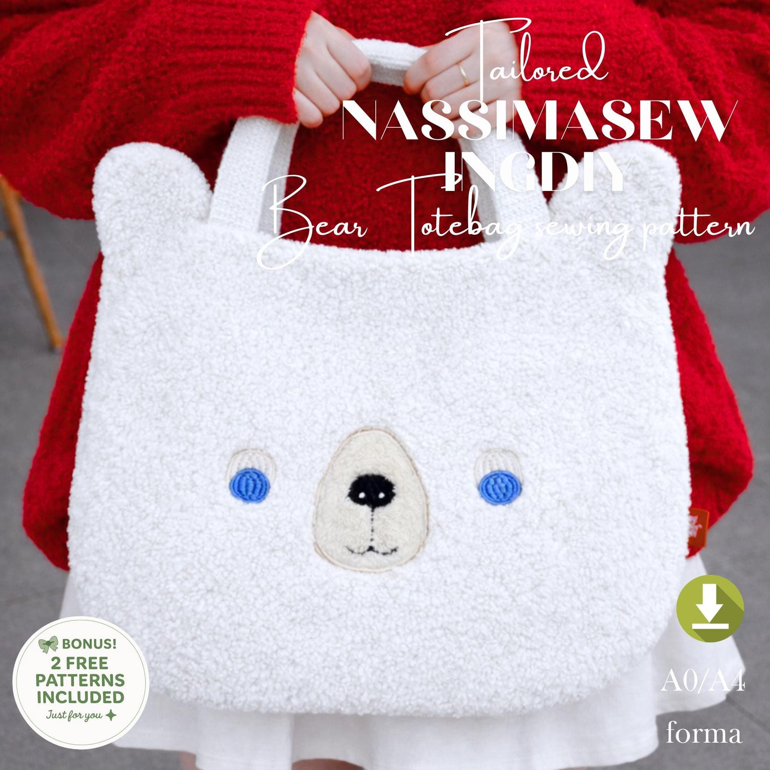 Bear Tote bag Sewing Pattern: DIY Kids bag Tutorial (PDF Download)