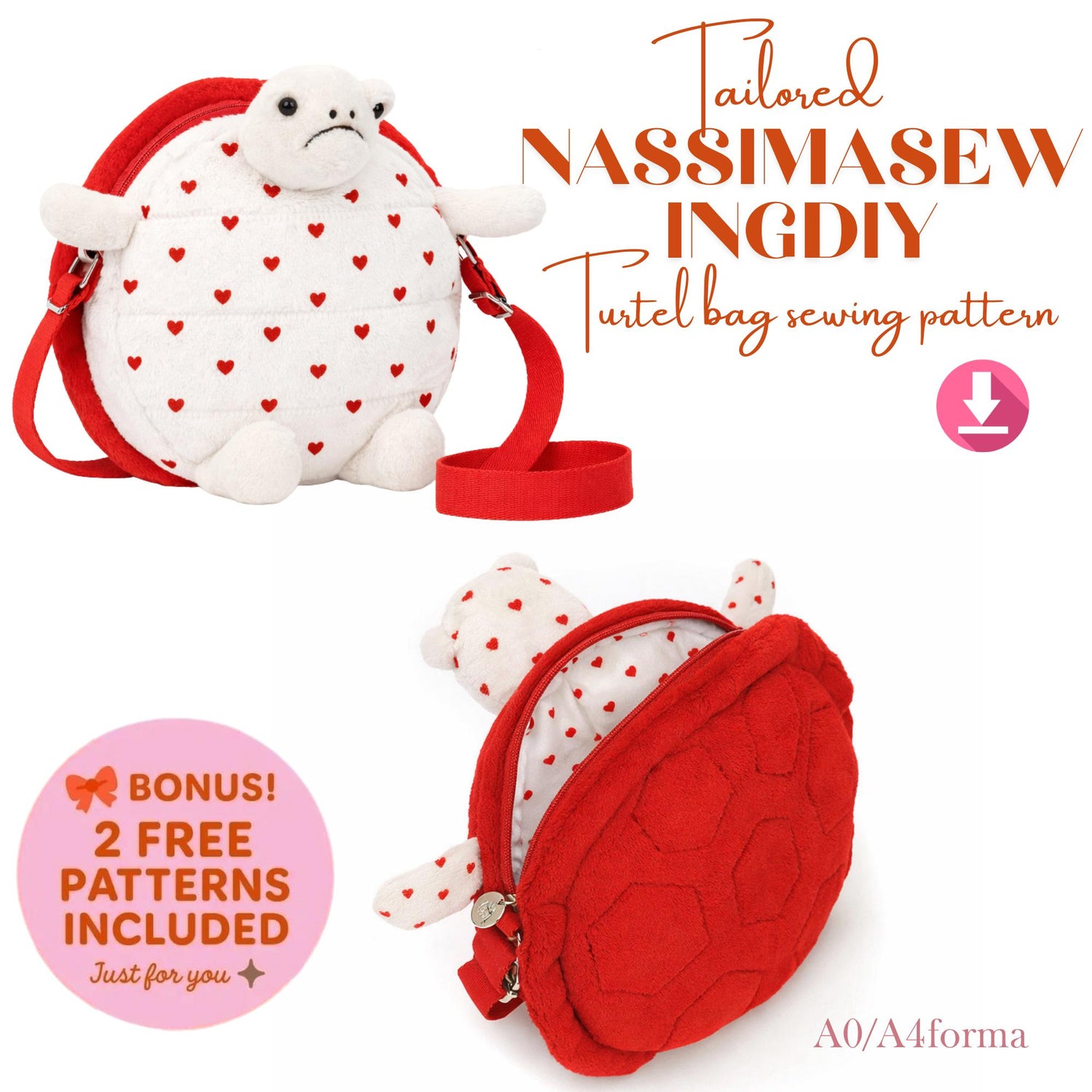 Turtle Zip Bag Sewing Pattern – Zipper Pouch (PDF Download, A4/A0 Included