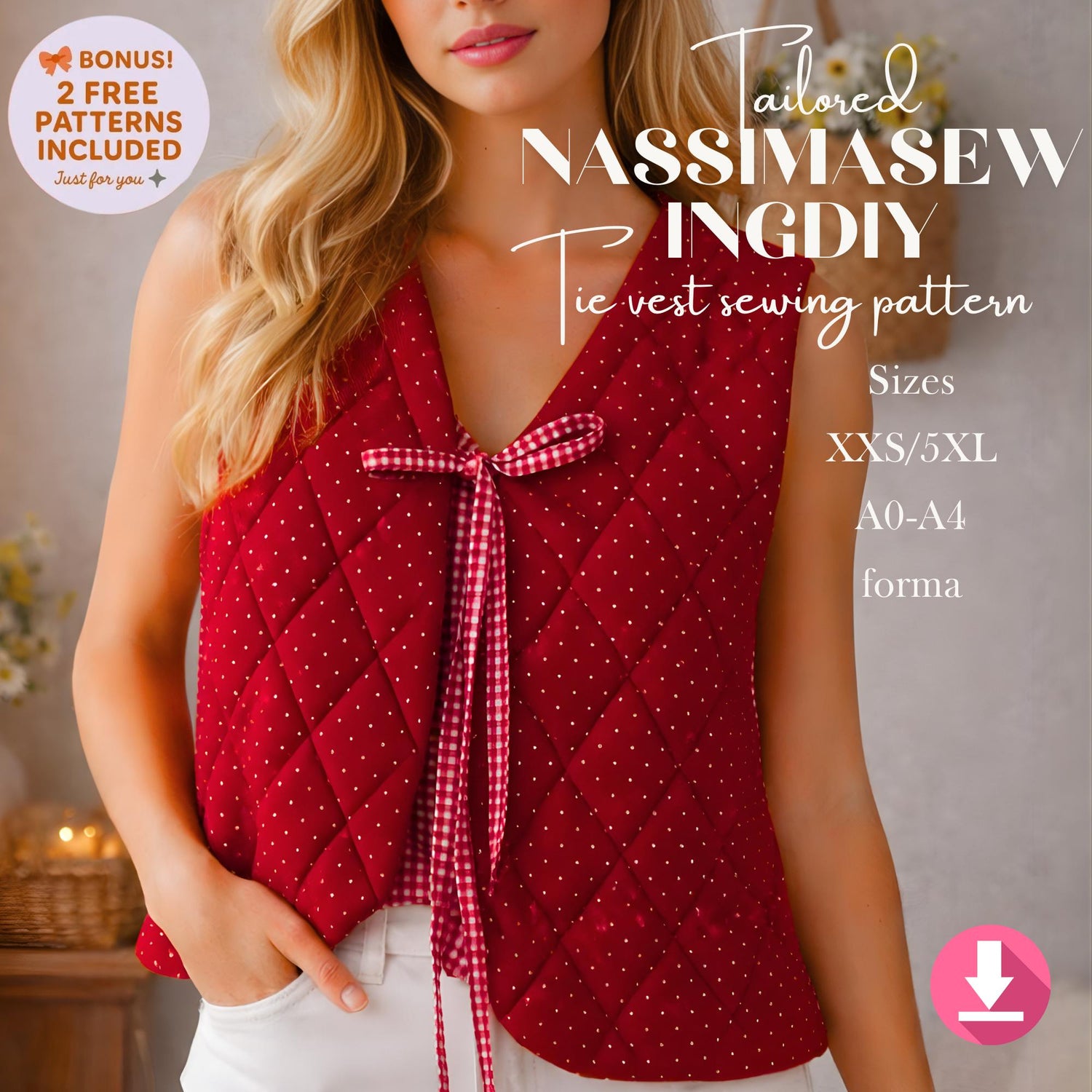 Front Tie Vest Sewing Pattern | Women's Sizes 2XS-5XL (PDF Pattern)