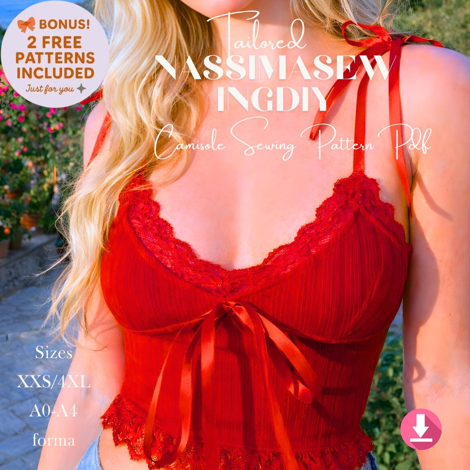 Lace Trim Camisole Sewing Pattern | Ribbed Crop Top, Sizes 2XS-5XL (PDF Pattern)