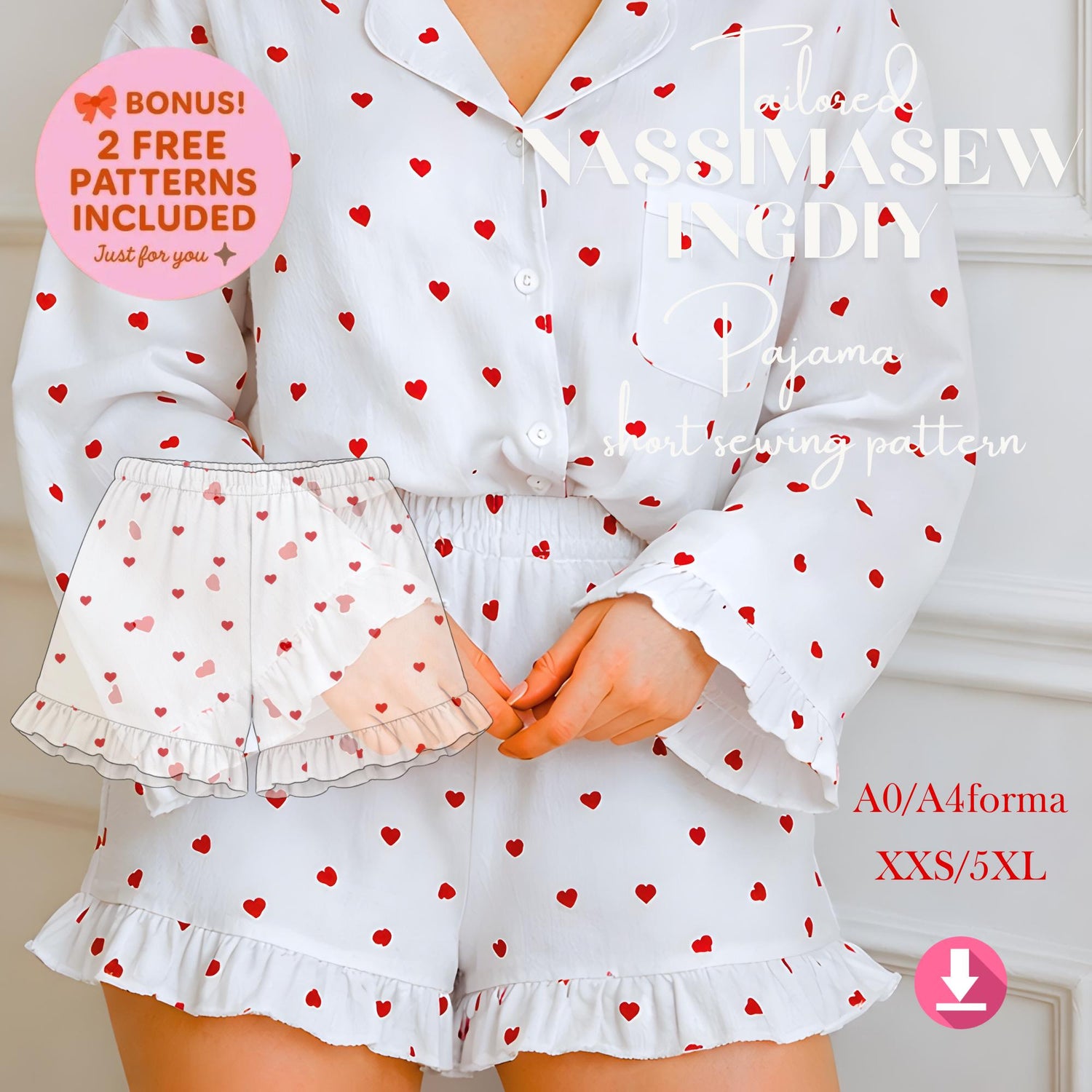 Pajama Shorts Sewing Pattern PDF – Women’s Loungewear XS-XXXXXL