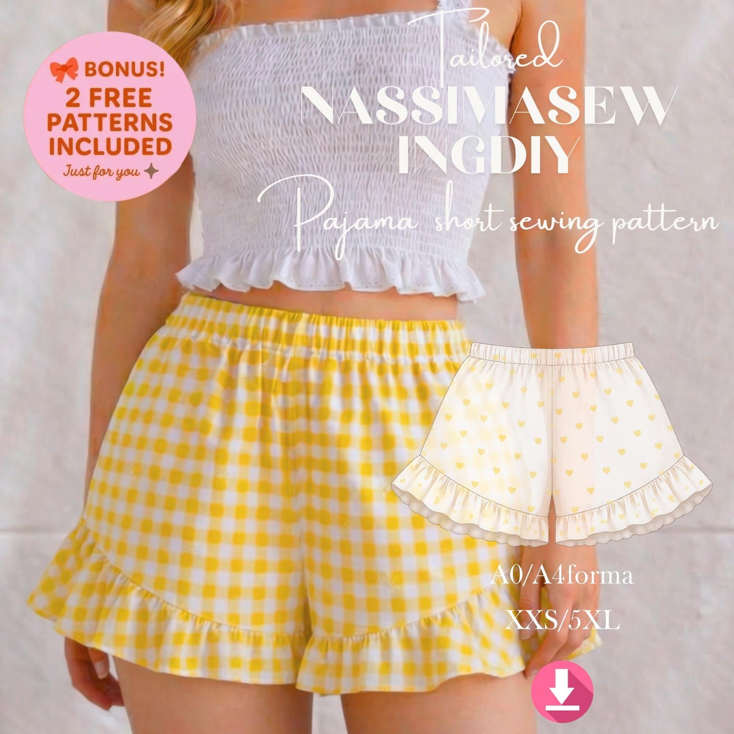 Pajama Shorts Sewing Pattern: Women's Loungewear (PDF Download XS-XXXXXL)