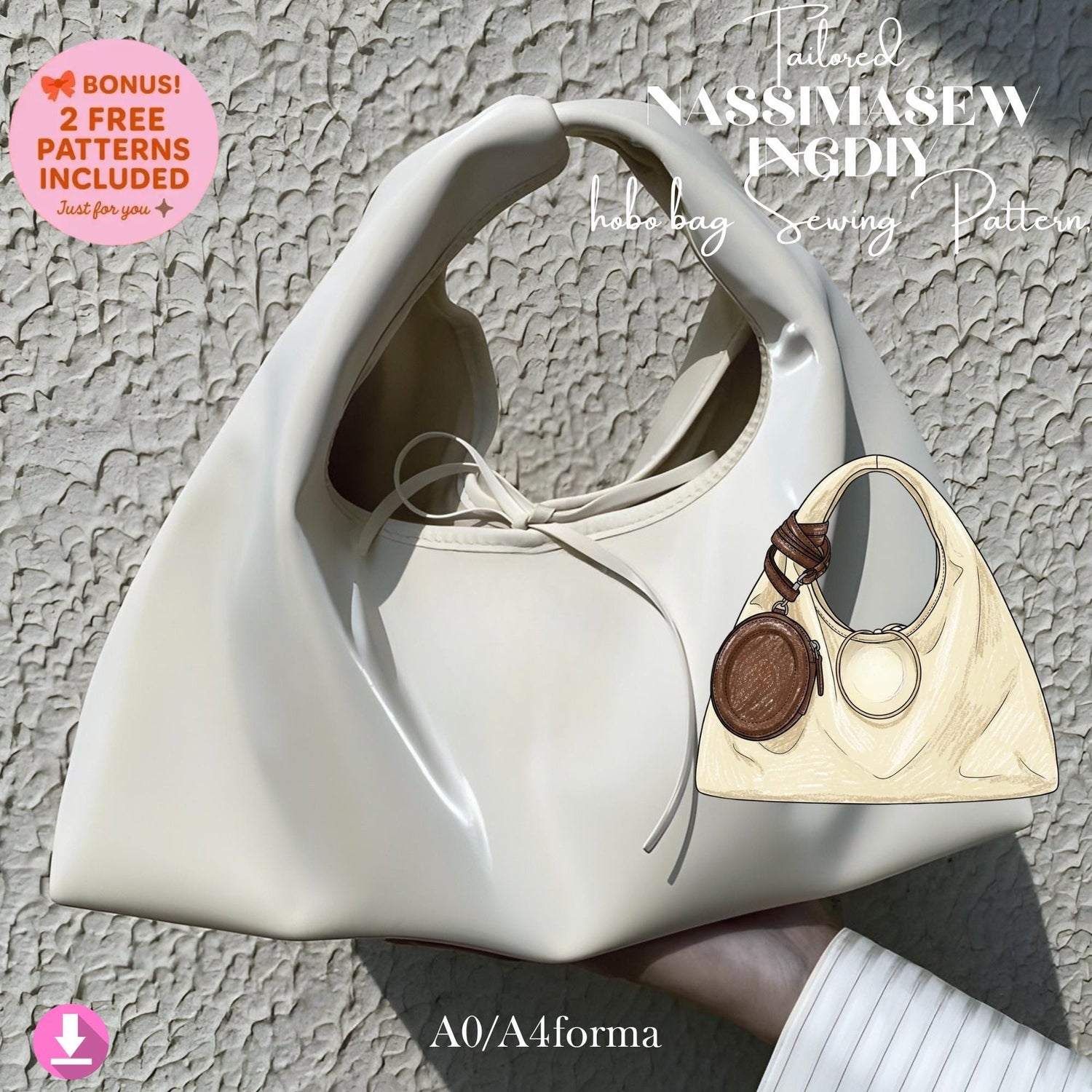 Slouchy Hobo Bag Sewing Pattern PDF, Dumpling Tote Bag Pattern, Minimal Shoulder Bag DIY, Soft Everyday Bag Pattern
