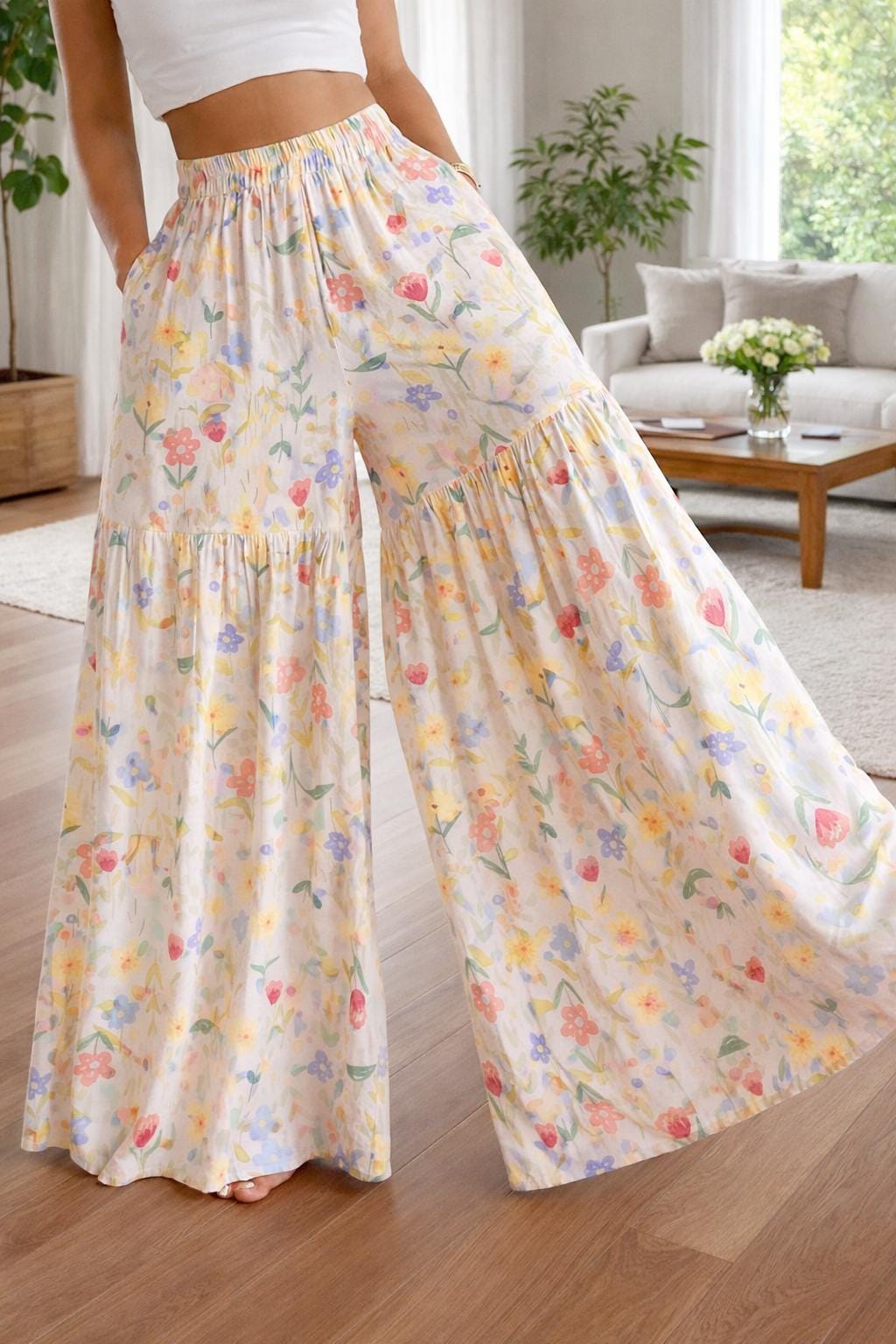 Wide Leg Pants Sewing Pattern PDF, Boho Palazzo Pants Pattern, Elastic Waist Trousers, Women Sewing Pattern XXS-4XL, A4 A0 Guide