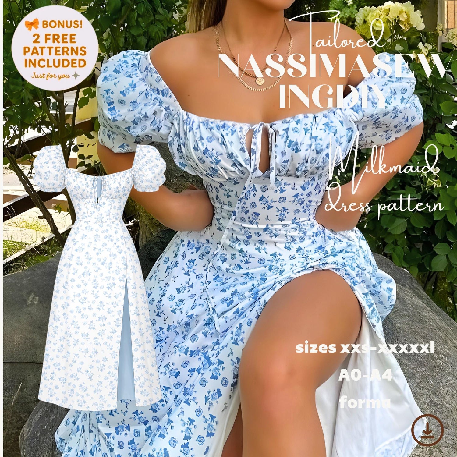 Milkmaid Dress Sewing Pattern | Cottagecore Corset Style (XXS-5XL) (PDF Pattern)