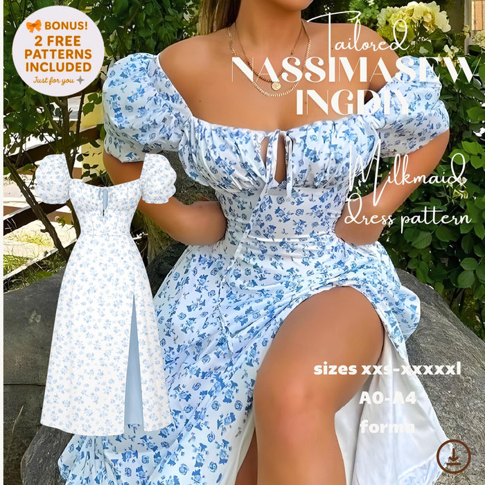 Milkmaid Dress Sewing Pattern | Cottagecore Corset Style (XXS-5XL) (PDF Pattern)
