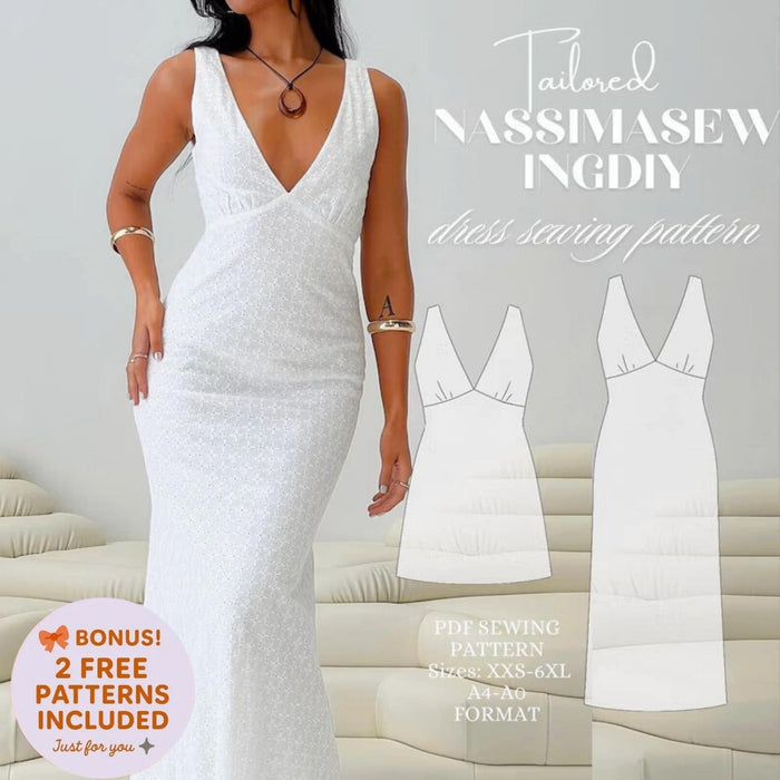 V-Neck Bias Cut Dress Sewing Pattern: Beginner-Friendly (PDF Download XXS-6XL)