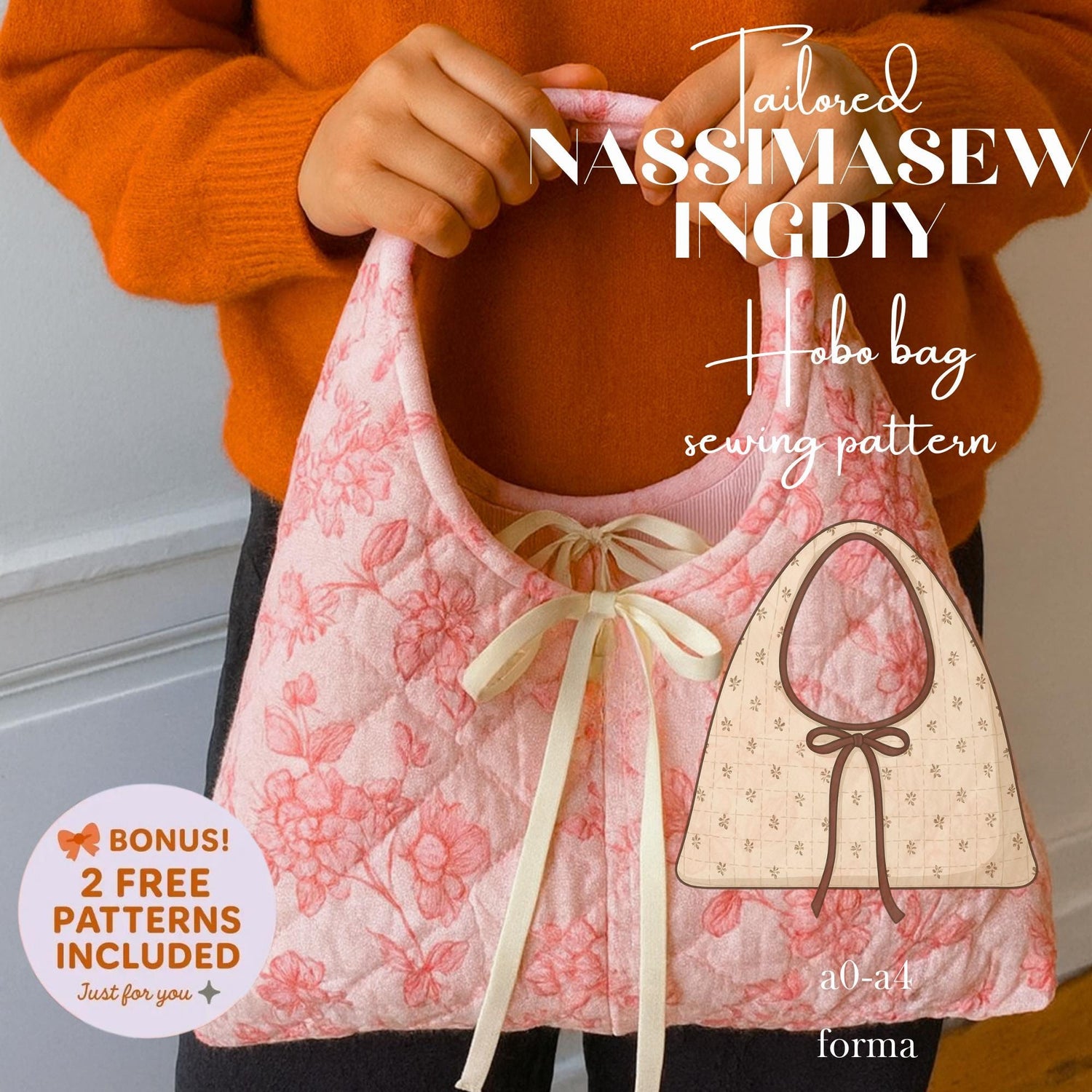 hobo bag Sewing Pattern, Bag PDF sewing pattern, shoulder bag, instant download, quick to sew, slouchy bag, hand bag