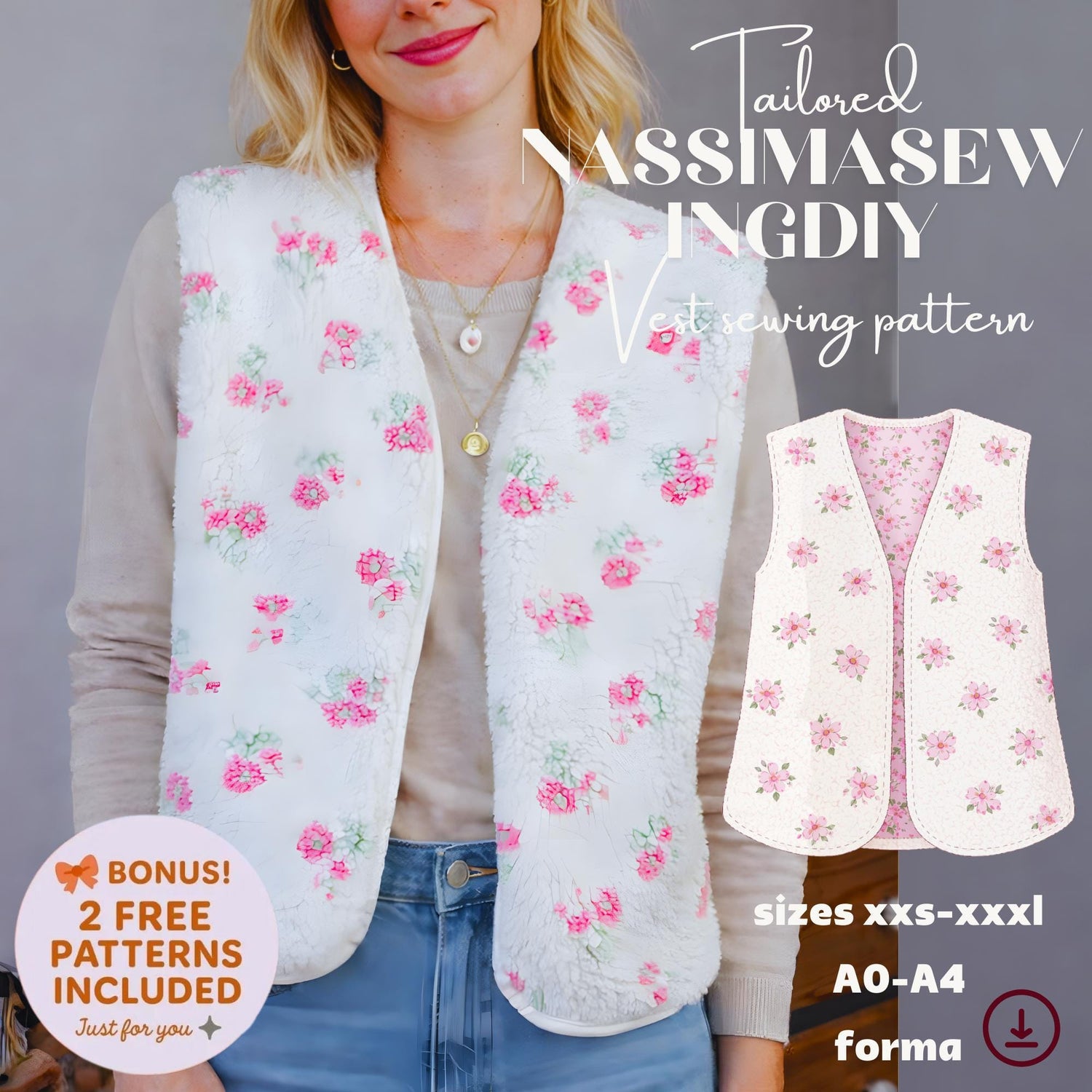 Vest Sewing Pattern: Quilted & Tie-Top Options (PDF Pattern, XXS-XXXL)