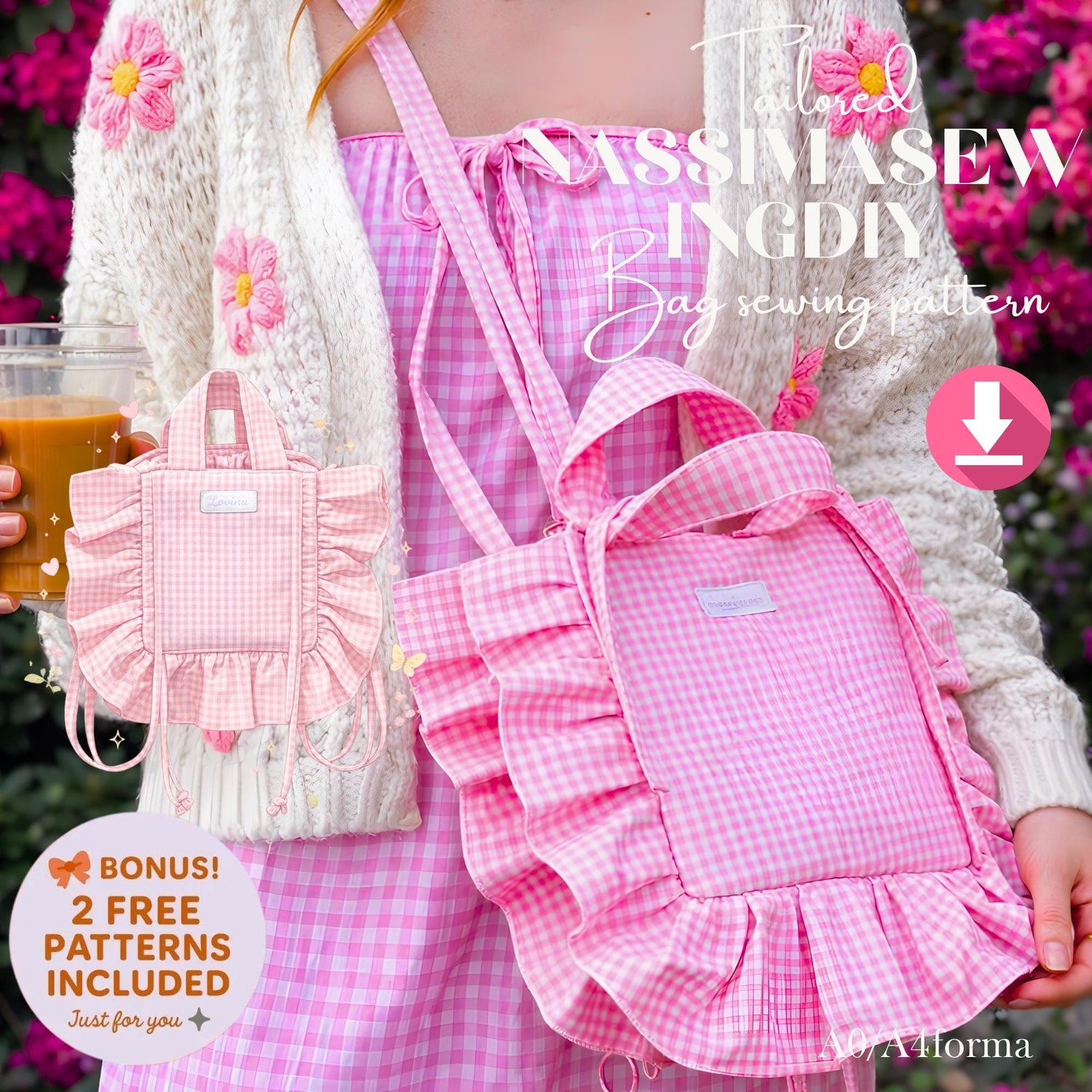 Ruffled Tote Bag Sewing Pattern, Shoulder Bag, PDF Guide