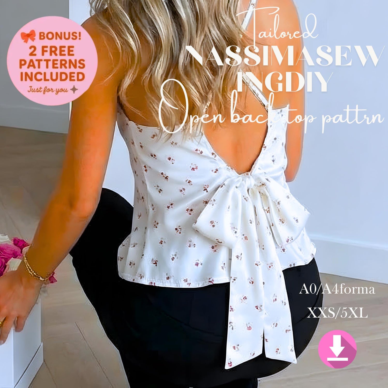 Open Back Top Sewing Pattern PDF XXS-5XL, Bow Back Pattern, Spaghetti Strap Top Pattern, Women Blouse Sewing Pattern,A4 A0 Printable