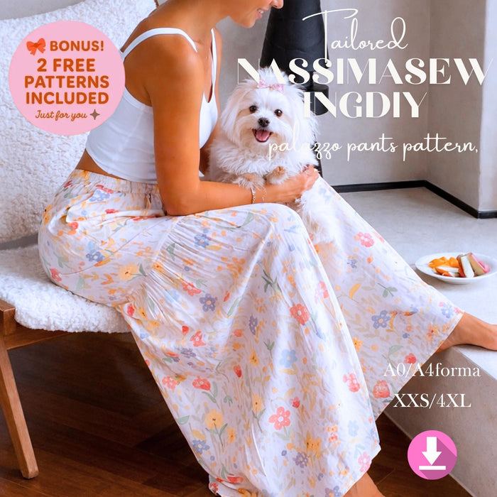 Wide Leg Pants Sewing Pattern PDF, Boho Palazzo Pants Pattern, Elastic Waist Trousers, Women Sewing Pattern XXS-4XL, A4 A0 Guide