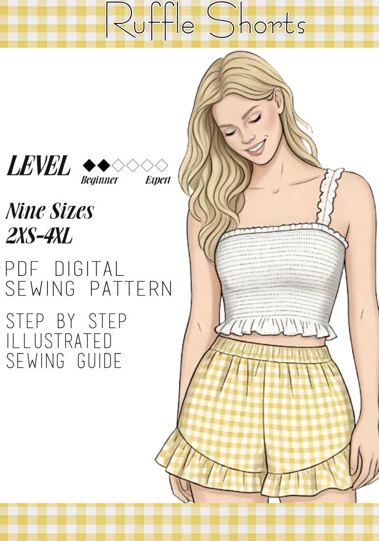 Elastic Waist Shorts Sewing Pattern: Women's Sizes XS-XXXXL (A0 A4 PDF Download)