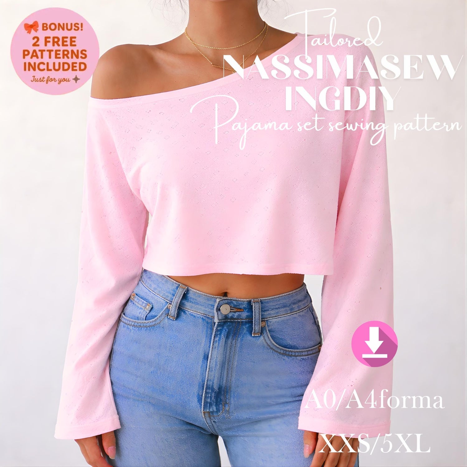 Off Shoulder Crop Top Sewing Pattern, Long Sleeve Oversized Top PDF, Women Blouse Pattern, Trendy Summer Top, XS-5XL, A4 A0 Guide